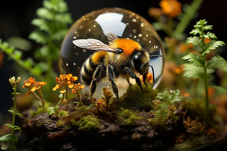 毛绒大黄蜂在采蜜背景图片