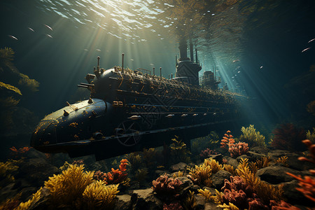 深海海藻海洋的深海潜艇设计图片