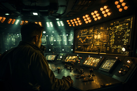 飞行员装备未来派核能发电站背景
