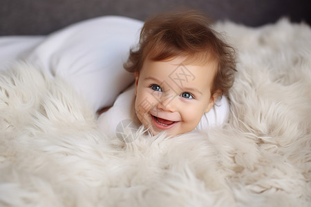 蓬松毛毯上的小婴儿图片
