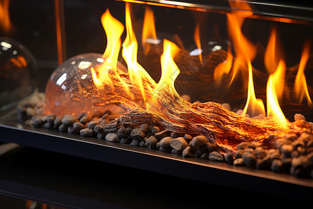 室内取暖的玻璃壁炉图片
