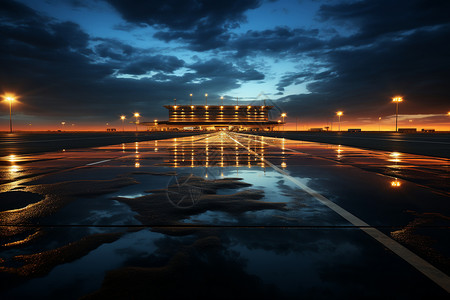 夜空下的机场跑道高清图片