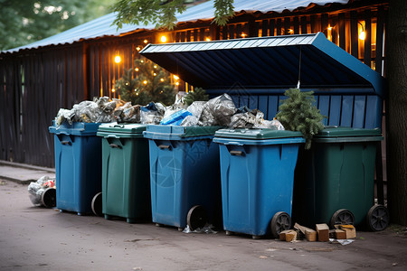 回收圣诞树的垃圾桶背景图片