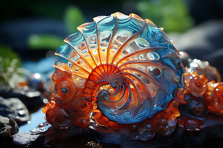 彩色蜗牛玻璃质感艺术品背景