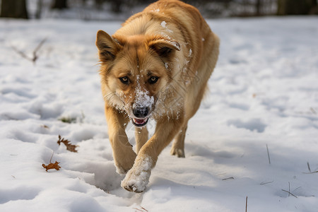冬季雪地中奔跑玩耍的狗狗图片
