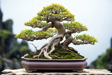 中式盆栽优雅的松树盆栽背景