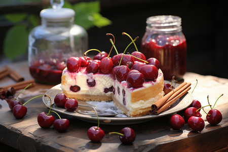 美味的樱桃果酱蛋糕图片