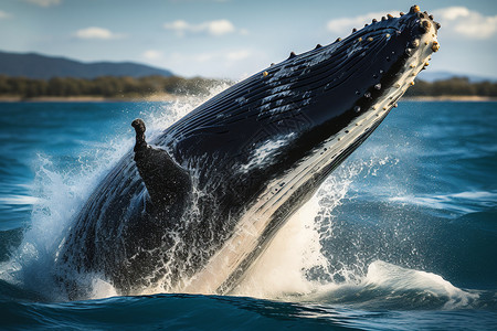 跳跃海面的座头鲸背景图片