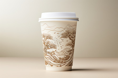 奶茶纸杯中式立体花纹的奶茶杯背景