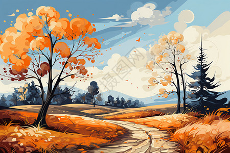 风景优美的秋季乡村景观背景图片