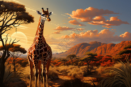 非洲草原的长颈鹿背景图片