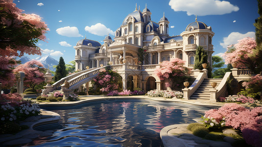 梦幻的欧式别墅建筑景观背景图片