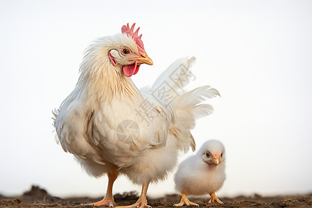 婴儿羽毛小鸡与母鸡背景