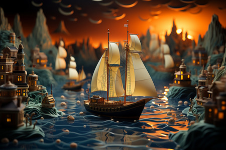创意美感场下的帆船背景图片