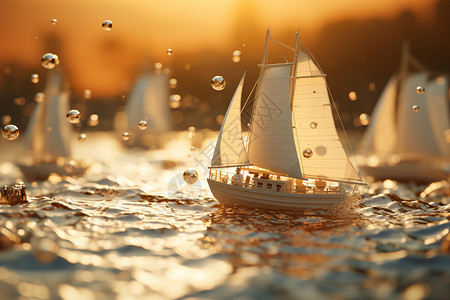 艺术创意微距海浪上的帆船背景图片