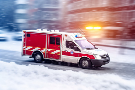 救护车行驶冰雪之中的救命使者设计图片