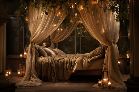 城堡卧室精致柔软的梦幻床铺背景