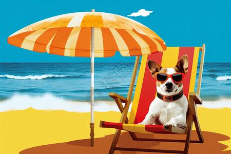 沙滩上的狗狗休憩中图片