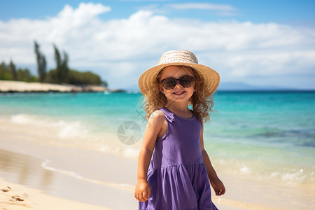 海滩嬉戏的女孩背景图片