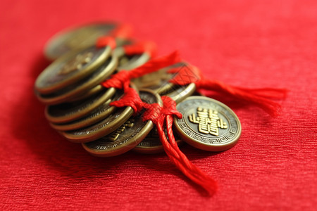 手工制作的铜钱摆件高清图片