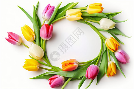 春日盛开的郁金香花环图片