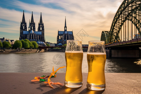 啤酒节畅饮德国啤酒节的两杯啤酒背景