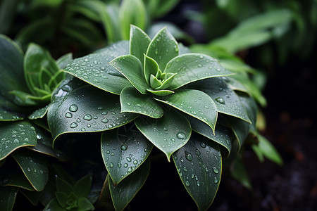 满是露水的绿色植物背景图片