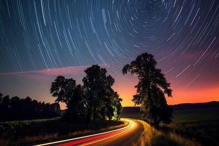 漫漫长路星光长路的夜晚天空景观设计图片