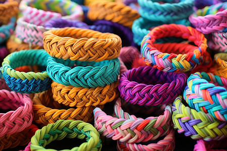 彩色的手工编织手链背景图片