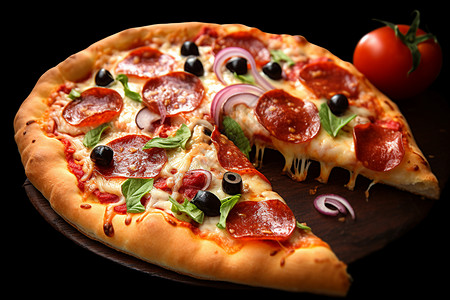 美味的培根披萨背景图片