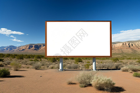 沙漠中的空白广告牌背景图片