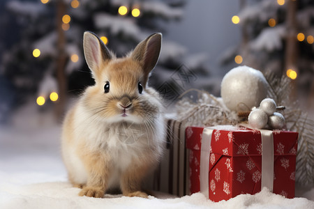 小兔子礼物雪地中的小兔子背景