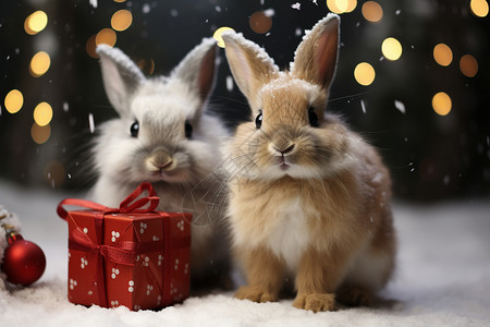 礼物堆里的兔子图片