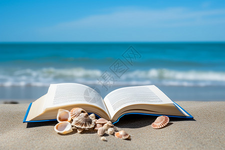 展开书沙滩上一本展开的书背景