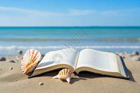 书本海洋沙滩上有趣的书本背景