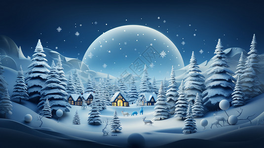 卡通的立体雪景背景图片