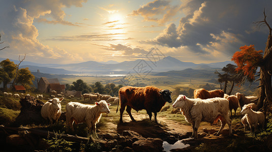 畜牧场上的牛羊图片