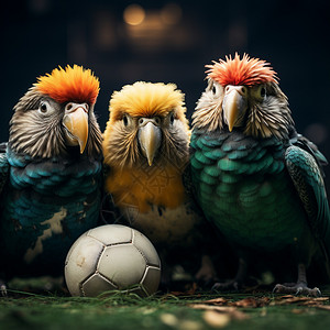 草地上踢足球的鹦鹉图片