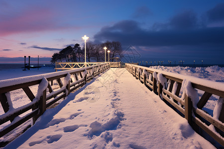 被雪覆盖码头被雪覆盖的背景