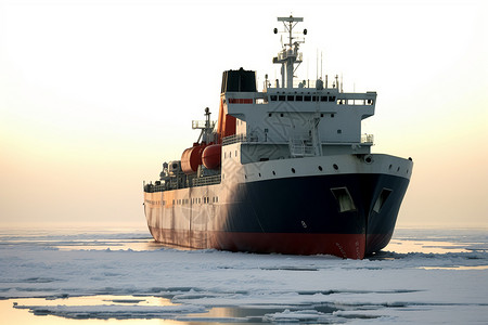 冰川中的探险队船只高清图片