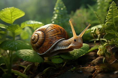 缓缓蠕动的蜗牛高清图片