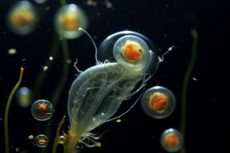 水蚤科透明的水下生物背景