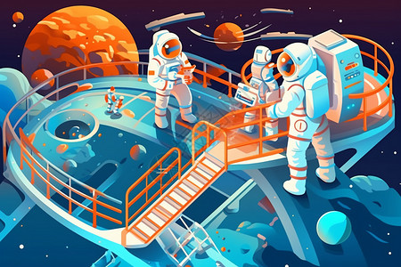 创意艺术卡通宇宙航天站插图图片