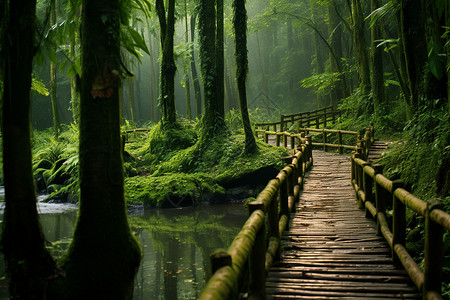 幽静小桥绿树流水的美丽景观图片