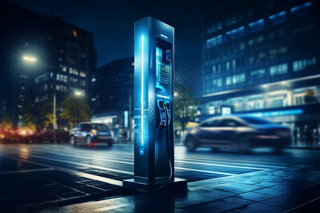 夜景街角城市高科技充电桩设计图片