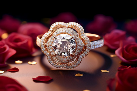 玫瑰金磨砂戒指精致豪华的钻石戒指背景