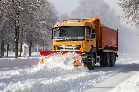 冬季道路上除雪的车辆图片