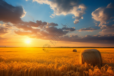 阳光照耀的稻草地背景