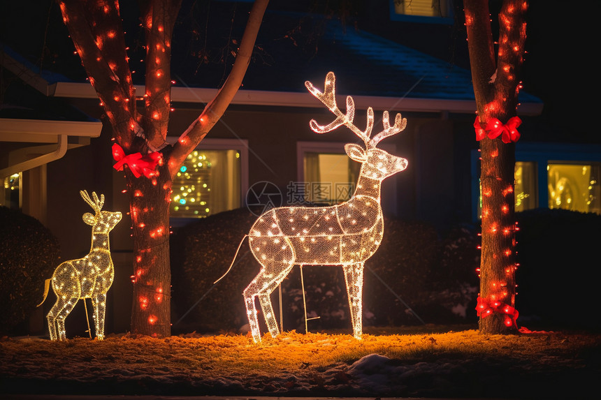 圣诞夜的发光鹿图片