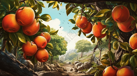 丰厚果实的苹果树背景图片
